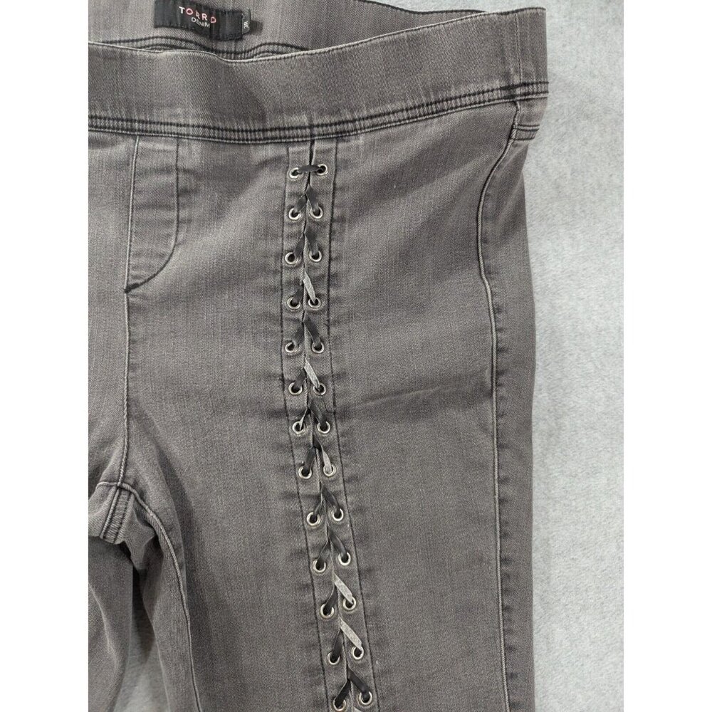 Torrid Denim Jeans Size 3R Grey Jegging Pull On Lace Up Legs High Rise Stretch - Picture 3 of 12